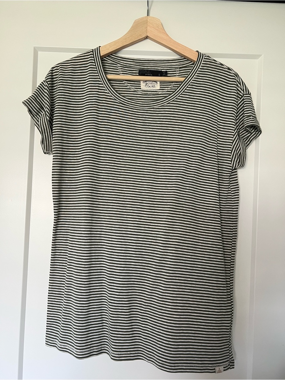PrAna Cozy Up Short Sleeve Tee Kale Heather Stripe